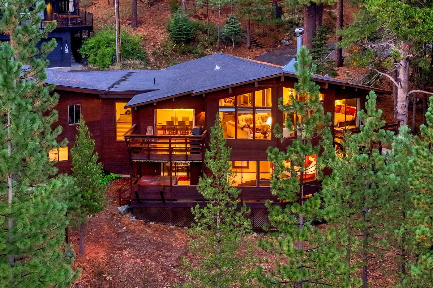 Rear exterior aerial twilight